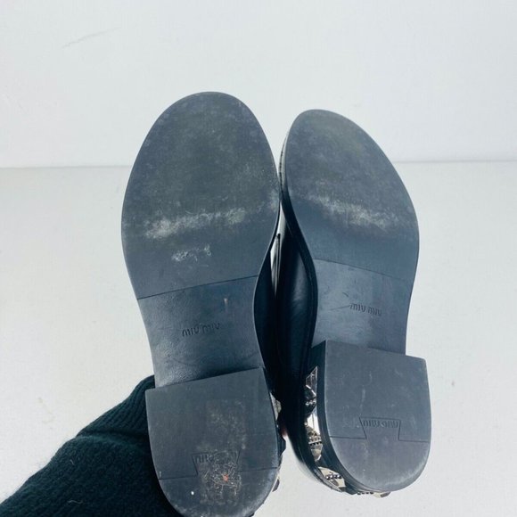 Miu Miu Black Smooth Leather Studded Chunky Classic Formal Lace Up Shoes UK 2.5 - Picture 12 of 12